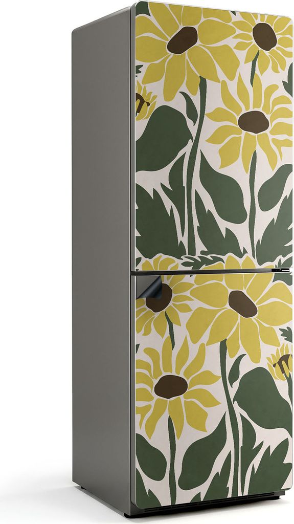 Blumenmuster mit Blättern – Magnetische Kühlschrank Abdeckung – Dekorfolie magnetisch Küche – Kühlschrank Magnet Deko – selbstklebende ...