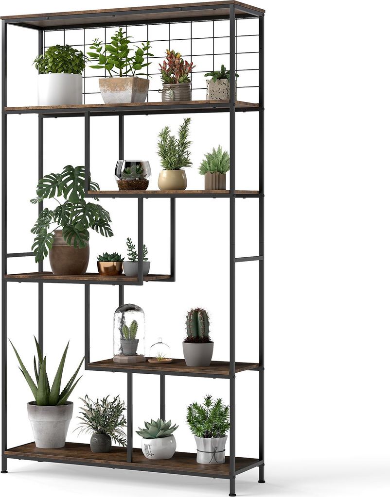 COSTWAY Pflanzenständer 6 Etagen, Pflanzenregal Metall, Blumenregal mit Spalier, Blumenständer Blumentreppe, Bücherregal, 100 x 30 x 180 cm