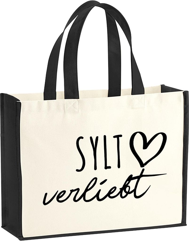 Huuraa Jutetasche Sylt verliebt 21 Liter Black Jute und Produktbild 