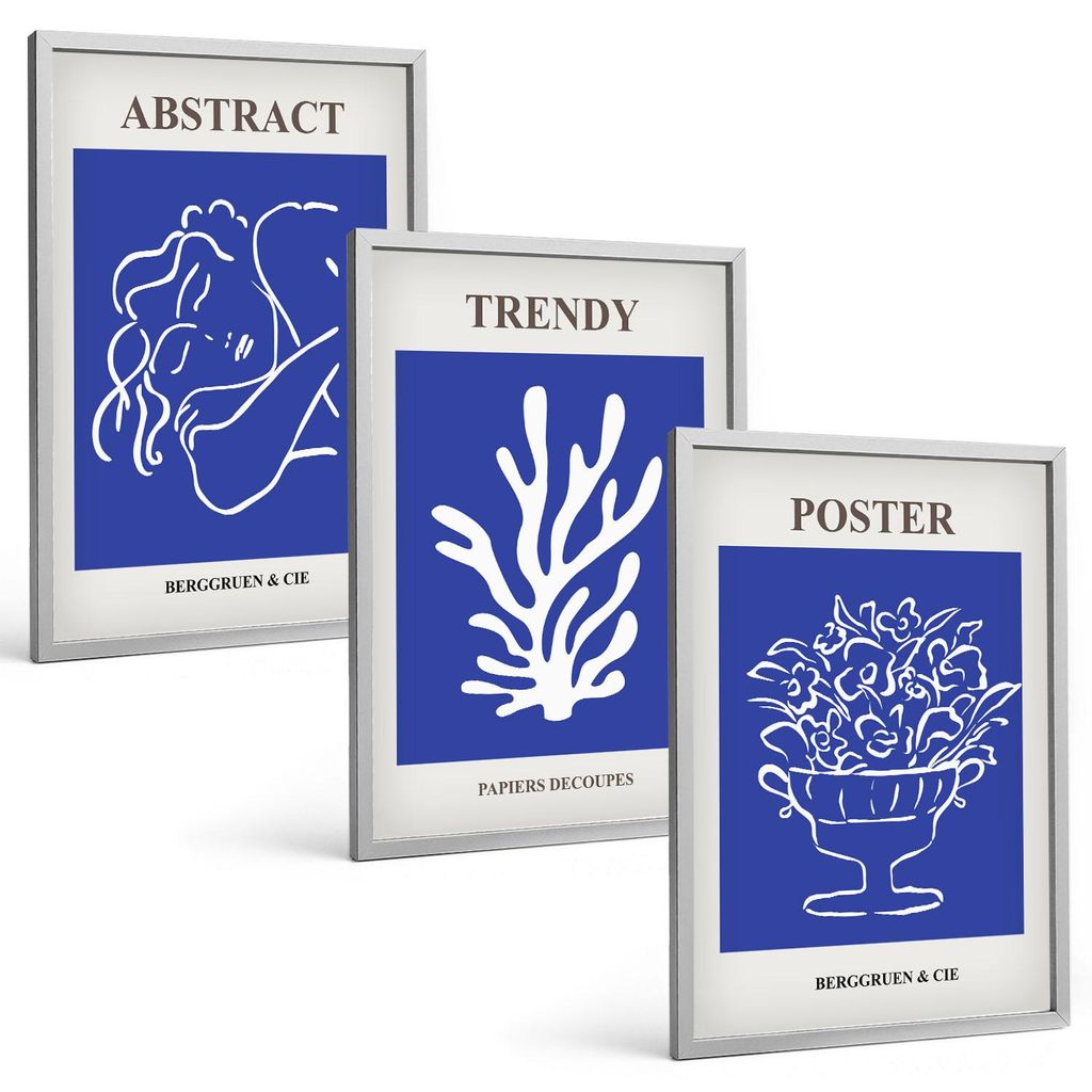 Bilder Set 3-teilig im silbergerahmten Rahmen – Wandbilder 3 Stück – gerahmte Poster für Wohnzimmer, Schlafzimmer und Flur – 40x60 cm – S...