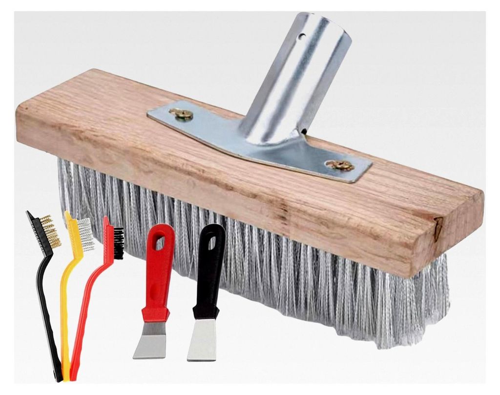 20 cm Drahtbesen aus Stahl mit Stiel und Schabekante zum Entfernen von Unkraut, Moos, Algen und hartnäckigen Flecken