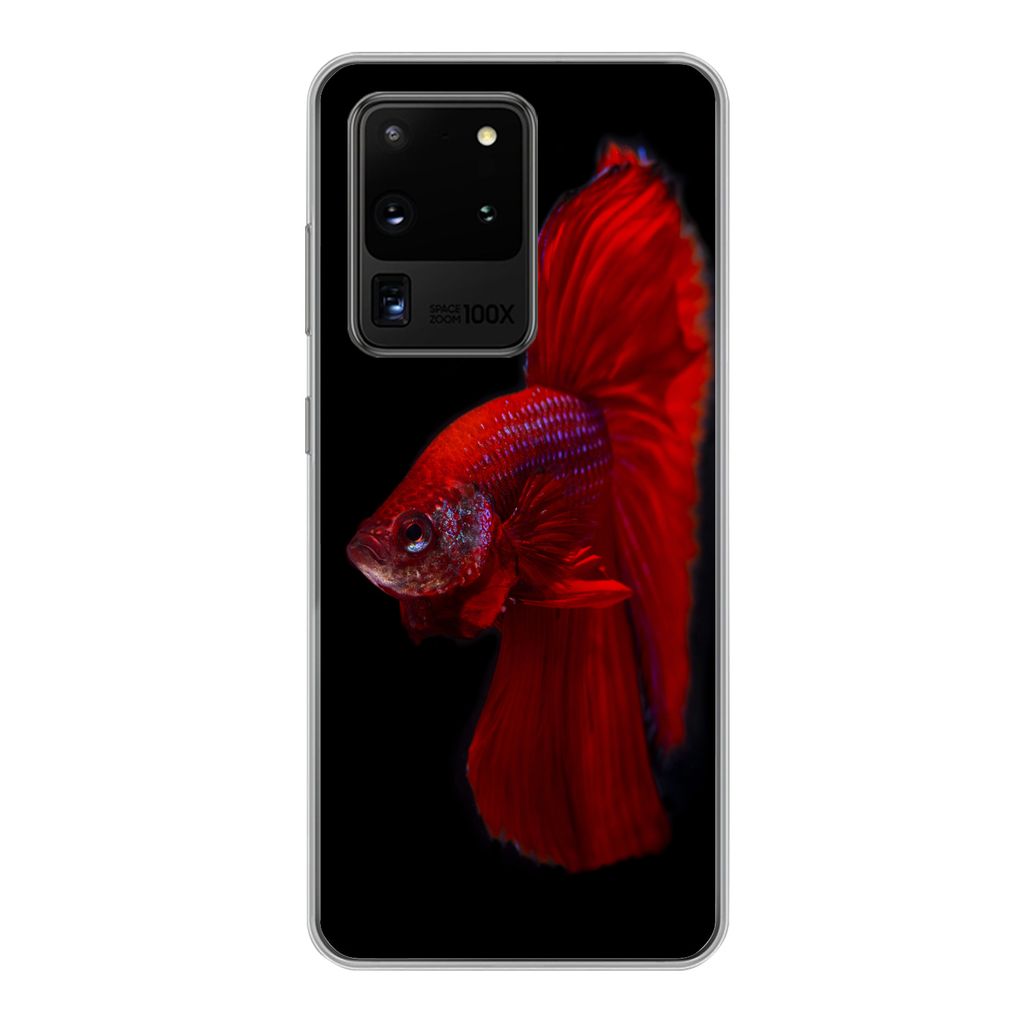 MuchoWow Handyhülle Schutzhülle Hülle für Samsung Galaxy S20 Ultra Fische - Tiere - Rot Silikon Softcase Handy Hülle - Karteninhaber