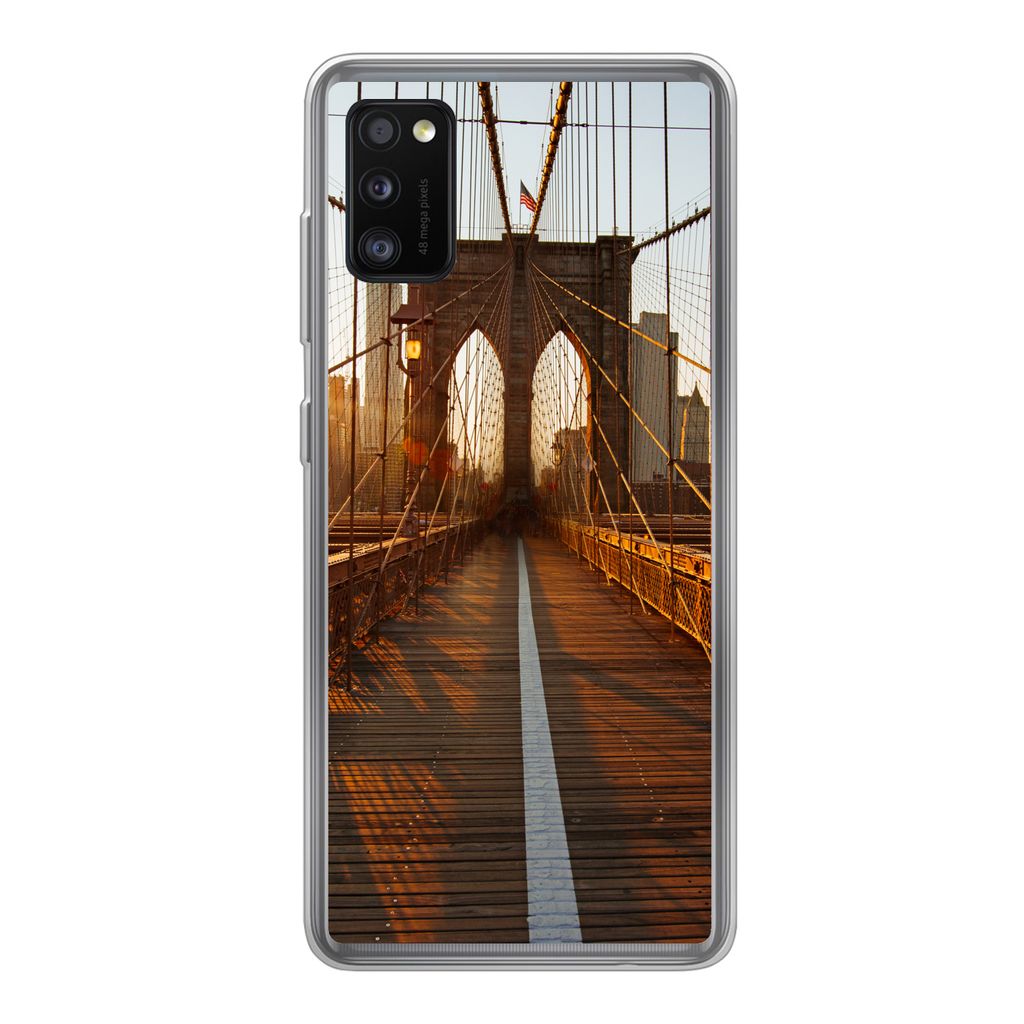 MuchoWow Handyhülle Schutzhülle Hülle für Samsung Galaxy A41 Brooklyn Bridge in New York bei Sonnenuntergang Silikon Softcase Handy Hülle - ...
