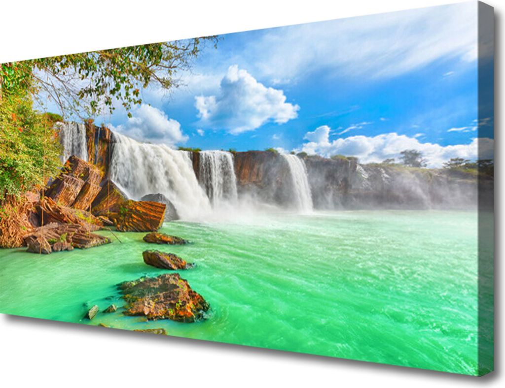 Tulup Leinwand-Bilder 100x50 Wandbild Canvas Kunstdruck Wasserfall See Landschaft