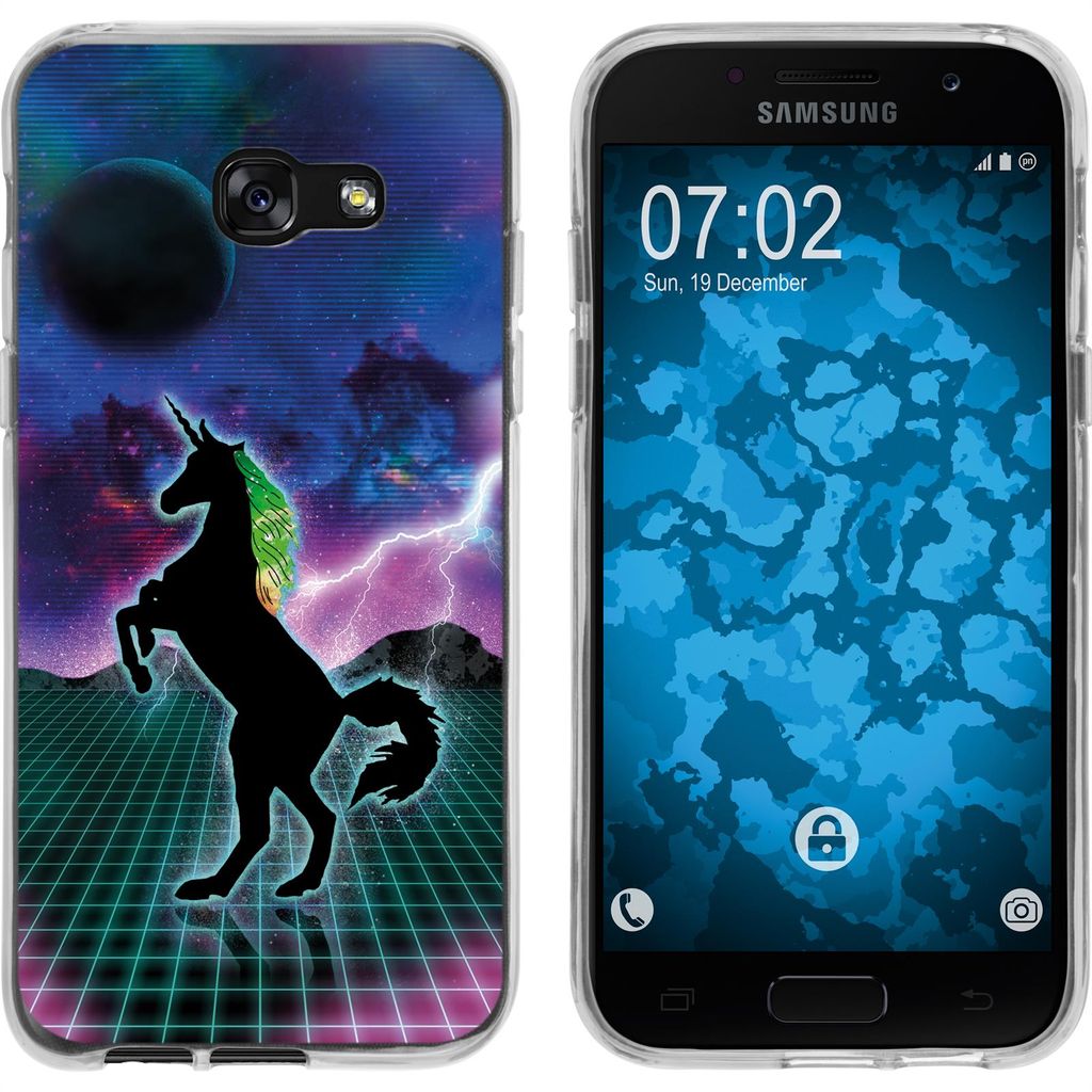 PhoneNatic Case kompatibel mit Samsung Galaxy A7 (2017) Silikon-Hülle Retro Wave Einhorn M2