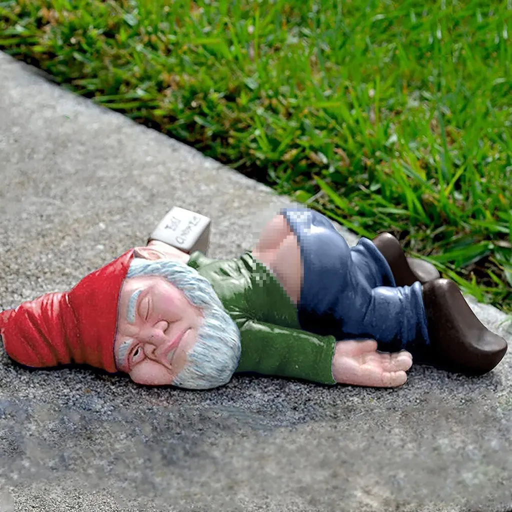 Nain de jardin amusant pour terrasse, décoration festive de cour rouge