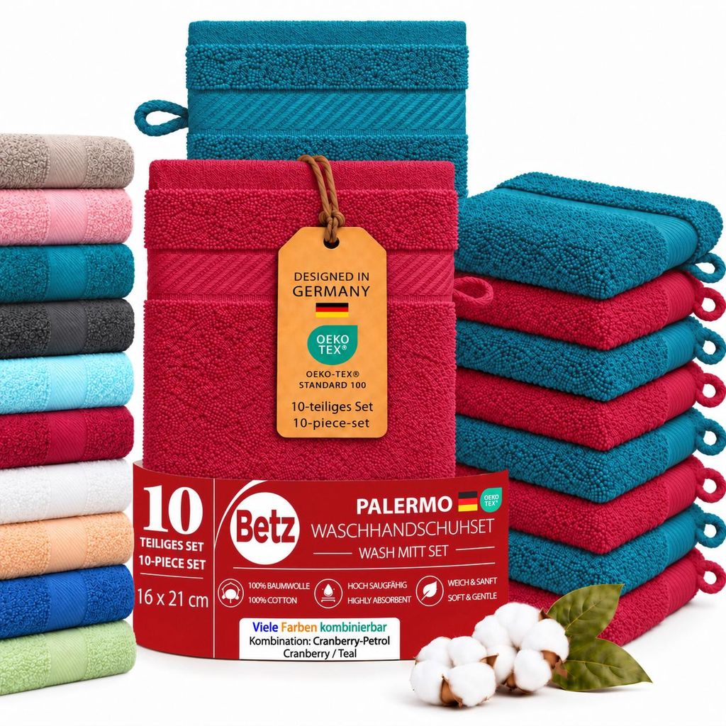 Betz, lot de 10 gants de toilette Palermo, 100% coton, Image du produit 