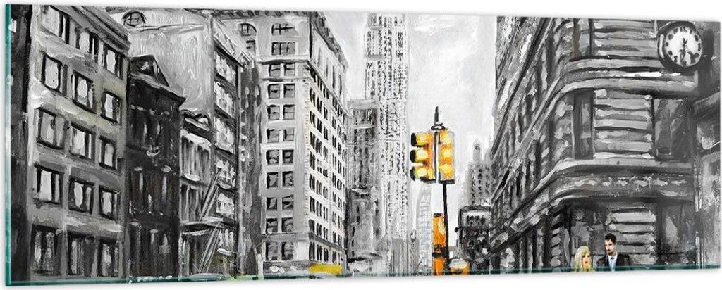 Bilder auf glas - Stadt Taxi Wolkenkratzer Illustration - Produktbild 