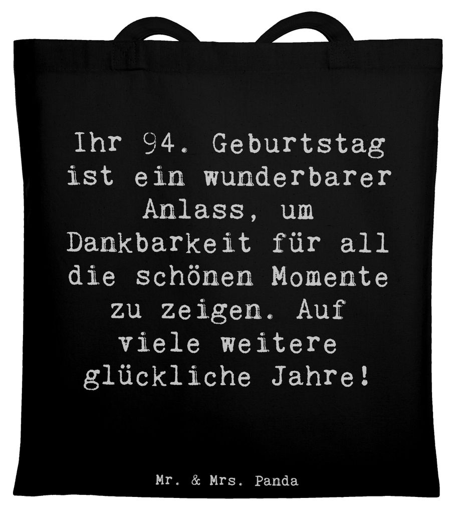 Mr. & Mrs. Panda Tote Bag Spruch 94. Geburtstag - Schwarz - Geschenk, Laptoptasche, Einkaufstasche, dokumententasche, Tasche, Dankbarkeit, besonder...
