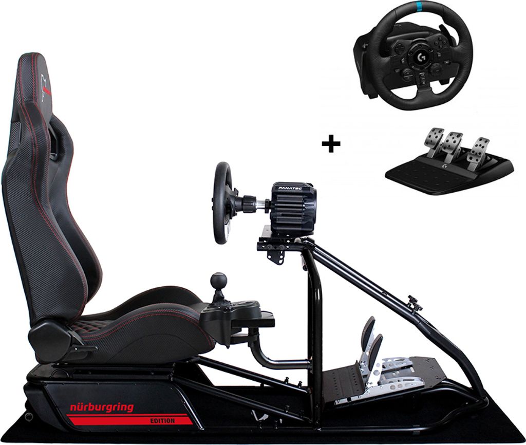 SIM Racing Cockpit Seat Pro Sim Rig SCHWARZ | Gaming Simulator Cockpit - Nürburgring Edition - Logitech G923 Bundle NN Edition Carbonfaser Look