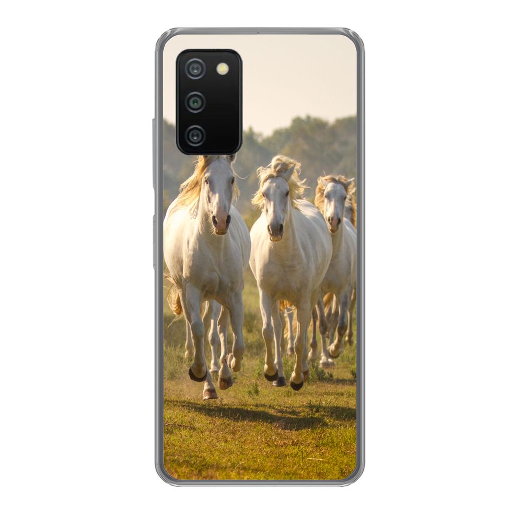 MuchoWow Handyhülle Schutzhülle Hülle für Samsung Galaxy A03s Galoppierende weiße Pferde Silikon Softcase Handy Hülle - Schutz