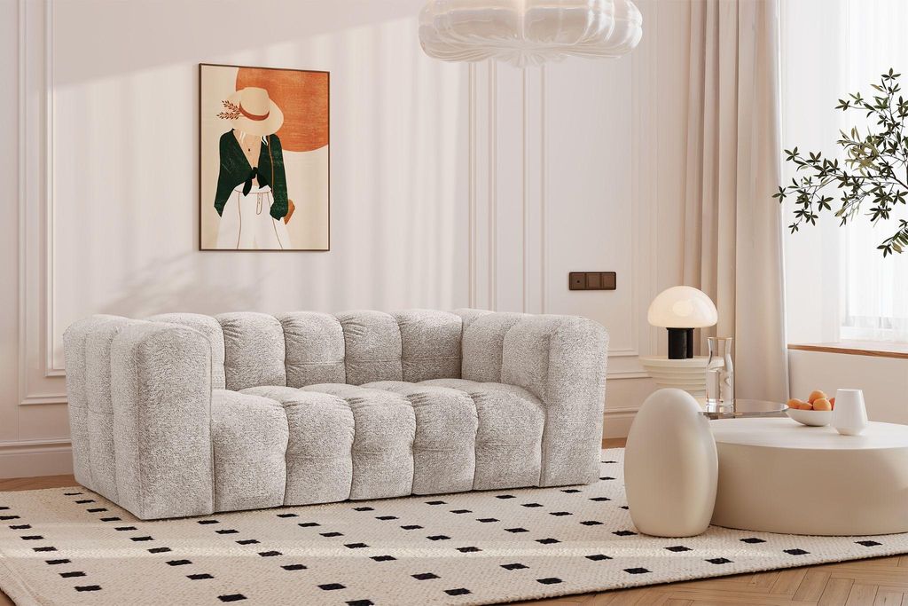Kaiser Möbel Sofa 2-Sitzer, Komfort Couch BALOO, stoff Schenille & Bouclé, Ecru