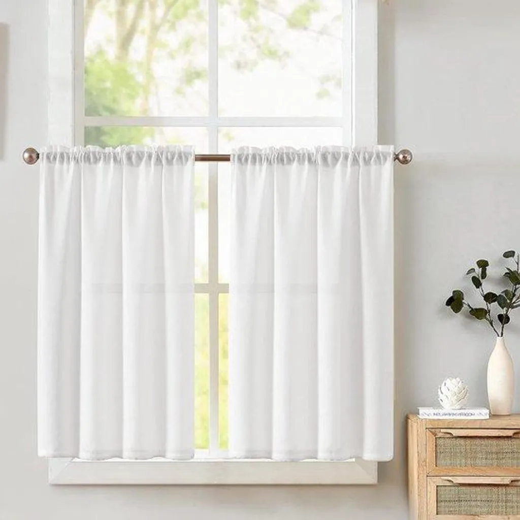 Rideaux blancs pour fenêtre de cuisine 90x60 cm lot de 2 bistrot