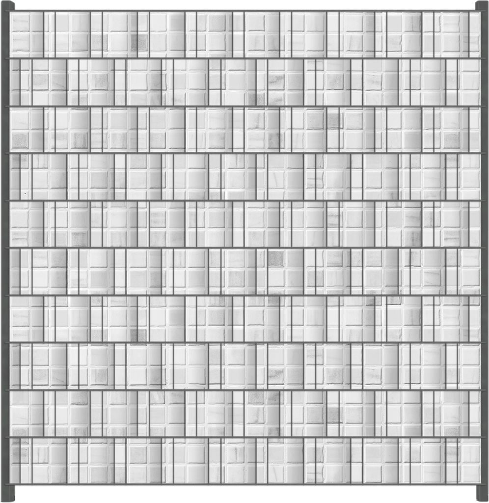Wallario Zaunsichtschutz mit Motiv Fliesen im Bad weiß-grau für Ein- und Doppelstabmatten Zäune in der Größe 200 x 200 cm