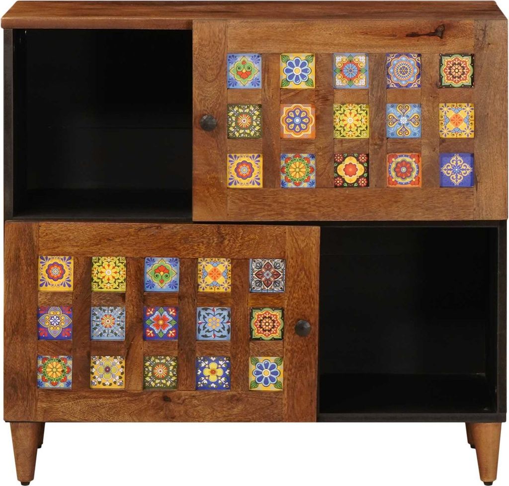 Eleganter Möbel Sideboard mit Tür Walnuss 80 x 33,5 x 75cm Massivholz Mango - CJG170314 - CD- & DVD-Regale