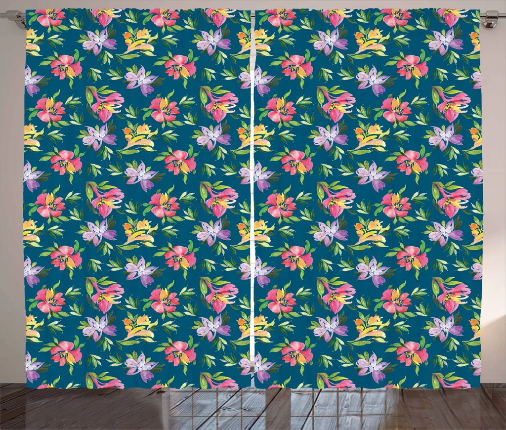 Tenda Universale ABAKUHAUS 280x245: Fiori Blu e Ganci Inclusi