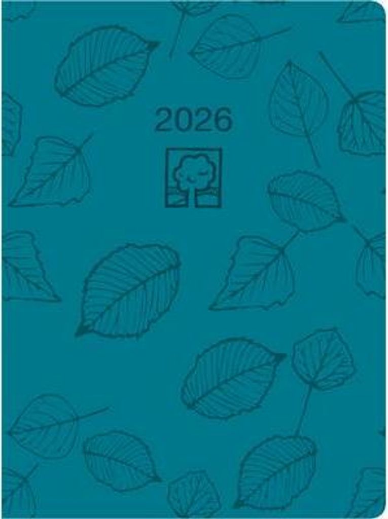 Taschenkalender türkis 2026 - Bürokalender 10,2x14,2 - 1 Tag auf 1 Seite - robuster Kartoneinband - Stundeneinteilung 7-19 Uhr - Blauer Engel - 6...