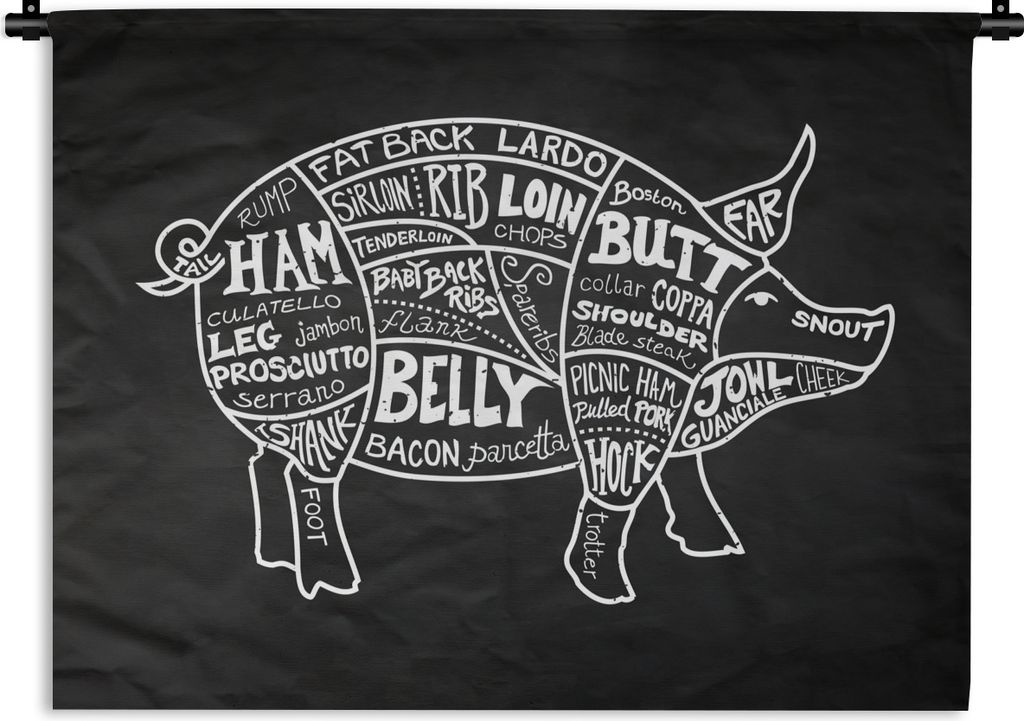 MuchoWow Wandteppich Wandbehang Schwein - Küche - Fleisch 150x112.50 cm Tapisserie Dekoration Wandtuch - Wanddecke - Wandteppiche