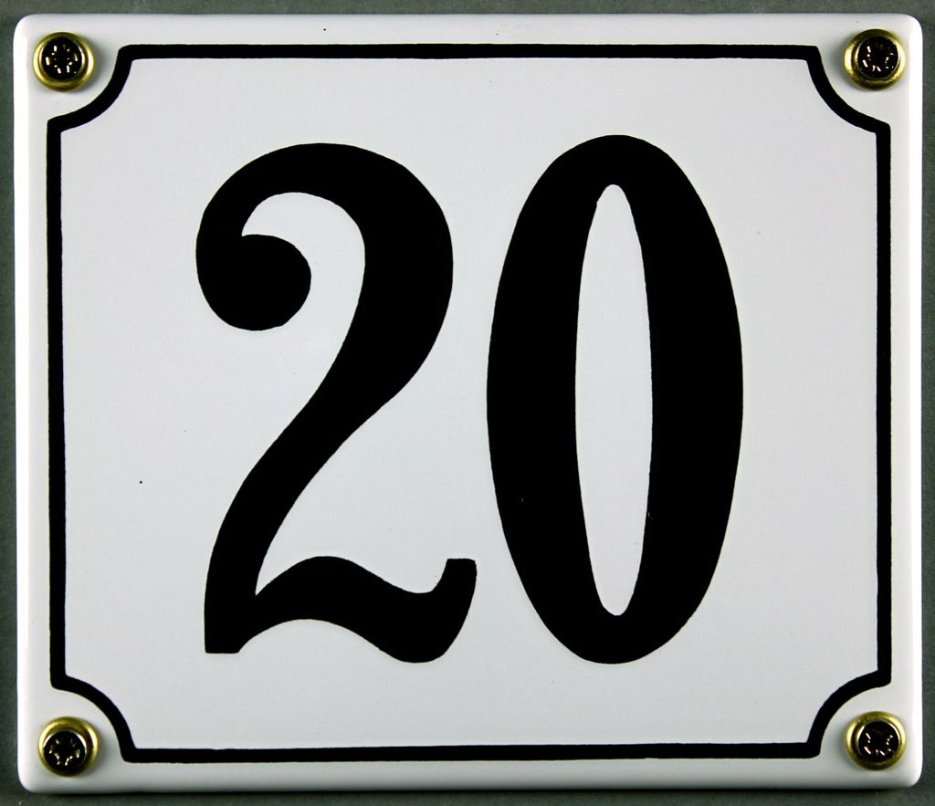 Hausnummernschild 20 weiß 12x14 cm Schild Emaille Hausnummer Haus Nummer Zahl Ziffe