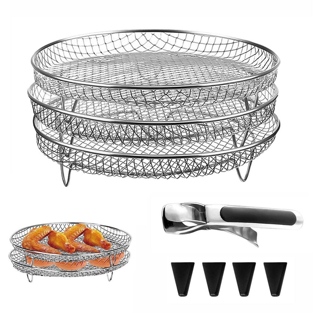 Heißluftfritteuse Rack Grillrost Edelstahl für Air Fryer Racks Edelstahl, 20cm Runder Luftfritteuse-Korb für Ofen, Mikrowelle, Backen, Braten