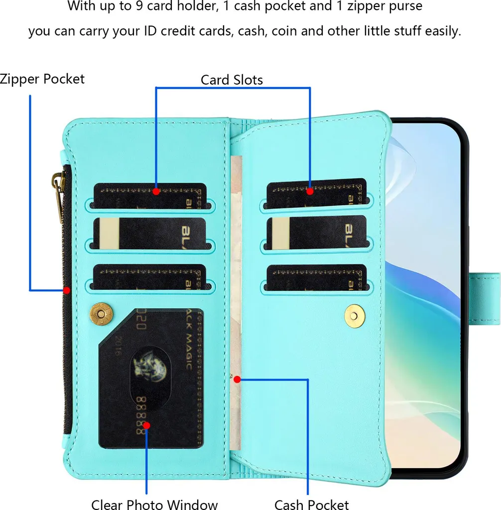 Protezione Nokia G10/G20: Custodia Flip RFID con Tasca Zip Verde - 3