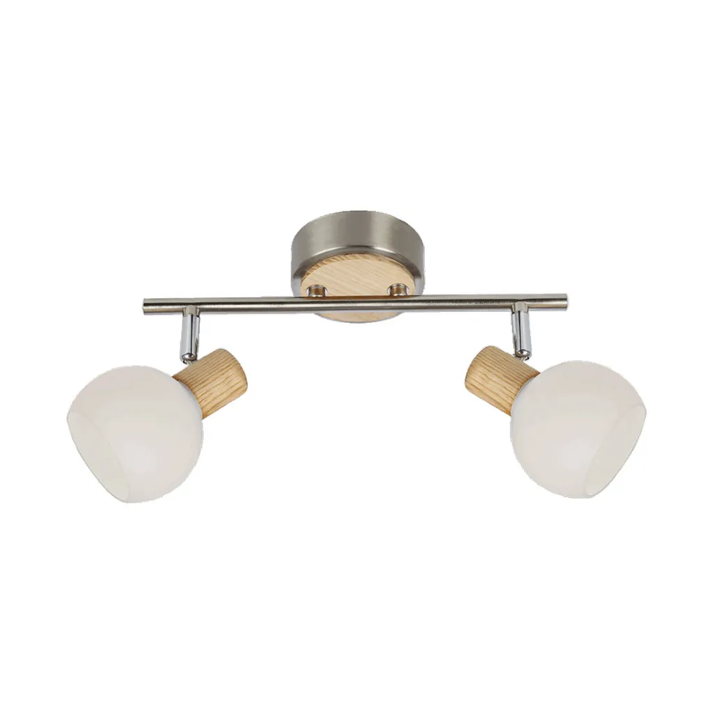 Plafonnier 2 Lumières E14 Bois et Métal TONG - Éclairage Plafond Design