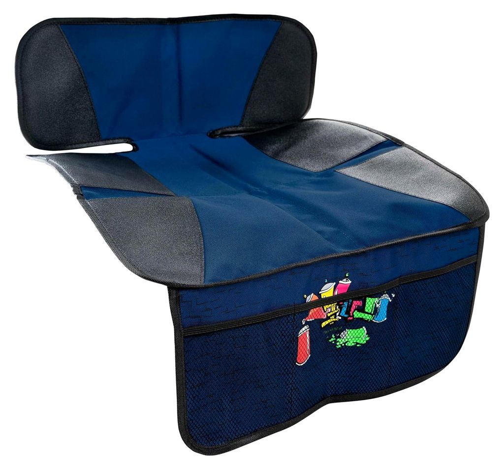 Kindersitzunterlage, Auto-Sitzschoner Kindersitz, Sitzauflage PKW rutschfest, Graffiti Kindersitz-Unterlage ISOFIX-kompatibel blau
