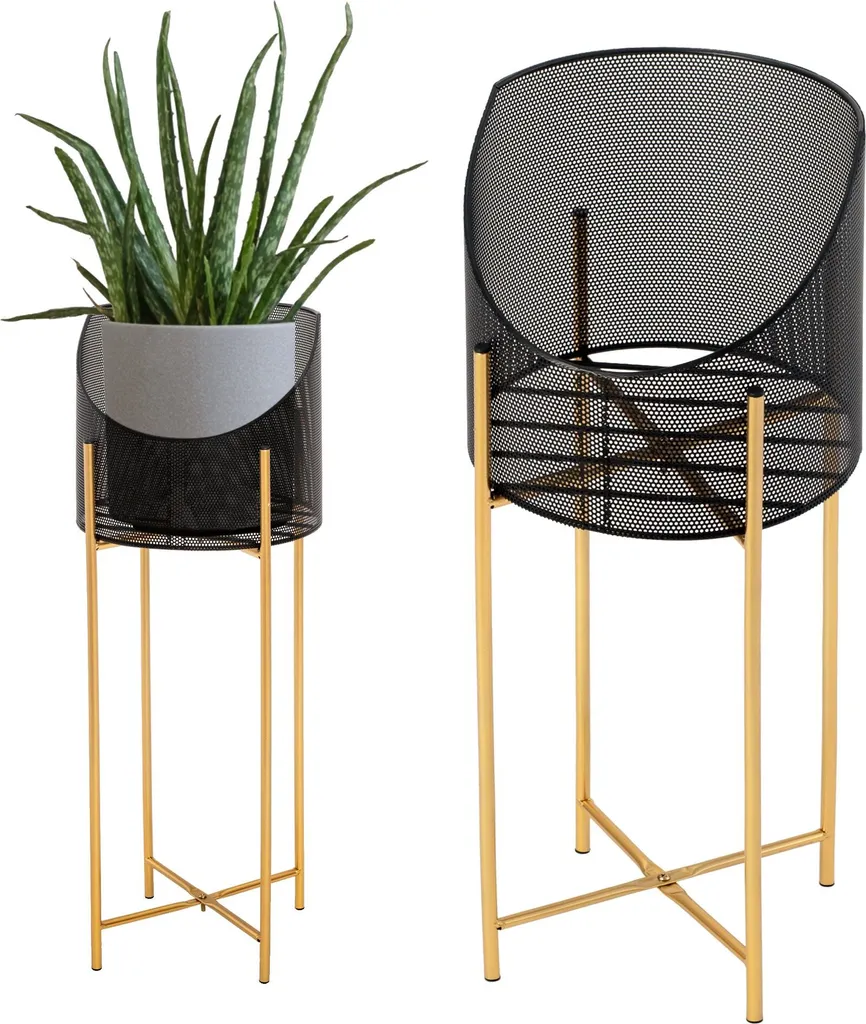 Sellette porte-plante en métal design bicolore noir et doré