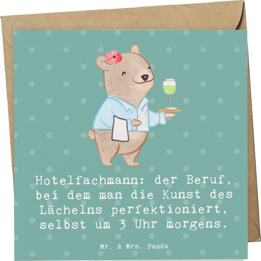 Mr. & Mrs. Panda Grußkarte Hotelfachmann Lächeln - Meeresbrise - Geschenk, faltkarte, Nachtschicht, Hotelberuf, Berufspassion, Berufsalltag, Serv...