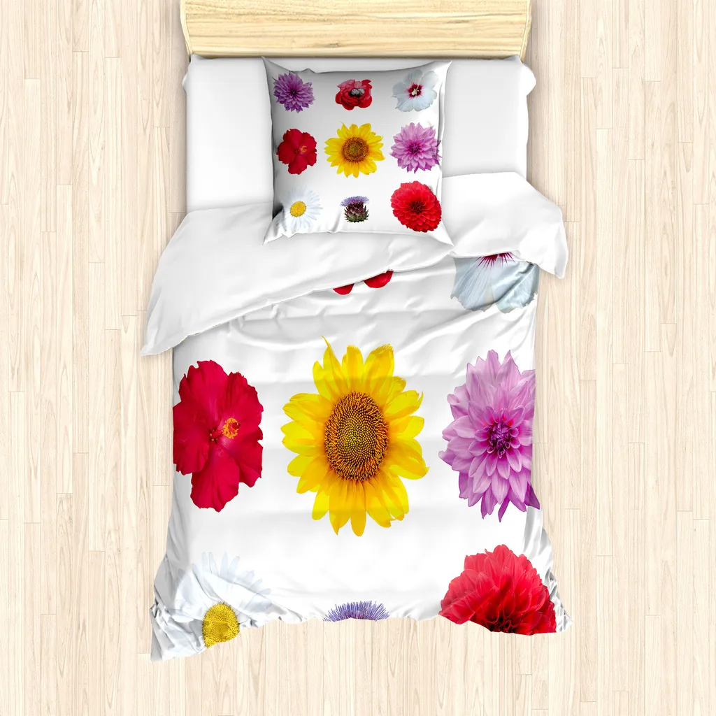 Set Letto Singolo ABAKUHAUS Fiori Multicolore | Copripiumino 135x200