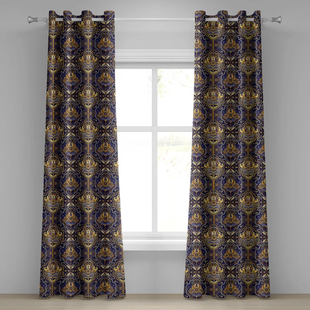 Rideau à œillets ABAKUHAUS 280x175 cm à motif ethnique jaune et violet