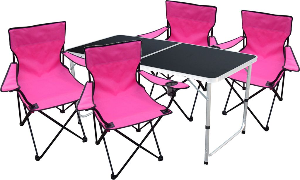 5-teiliges Campingmöbel Set Schwarz - Pink
