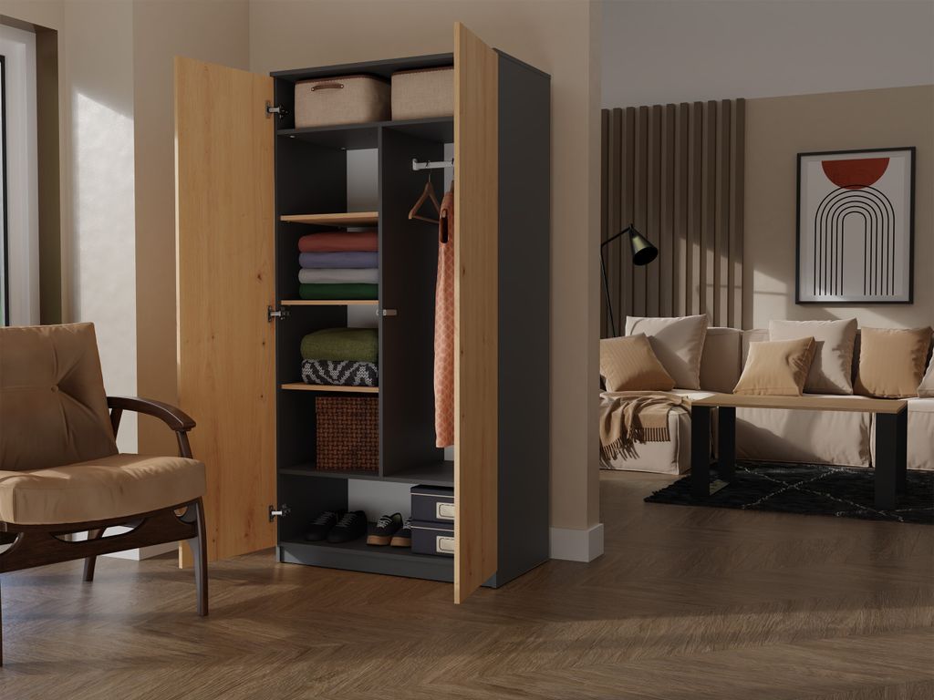 Malwa SD-90 ANTRACITE ARTISAN Kleiderschrank Produktbild 6
