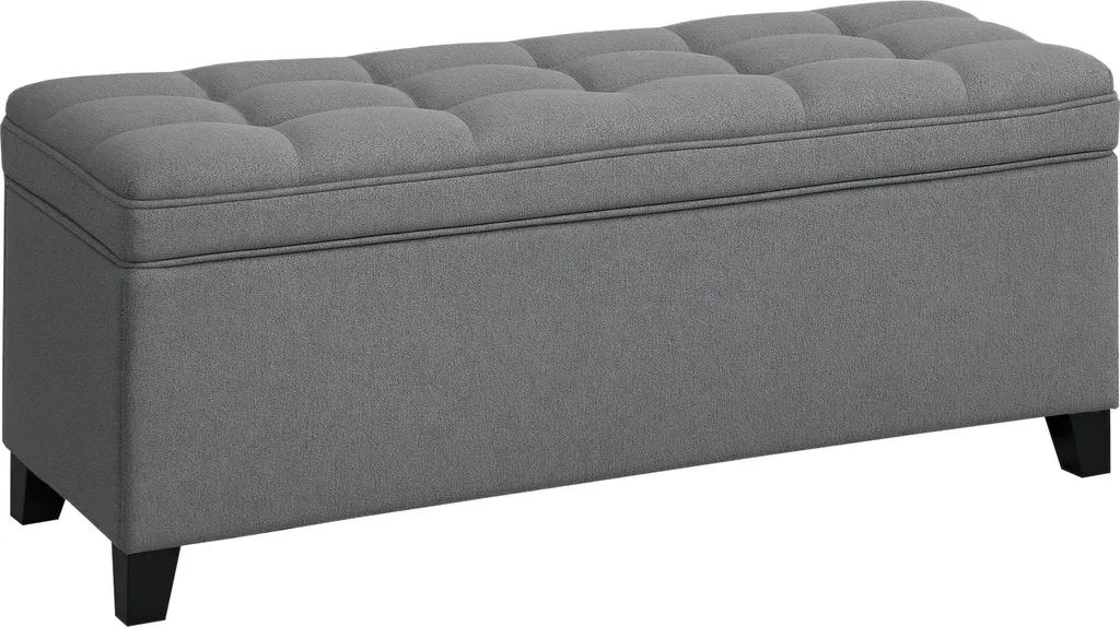 Banc de rangement 112L en tissu de lin gris foncé - 120 x 40 x 48 cm