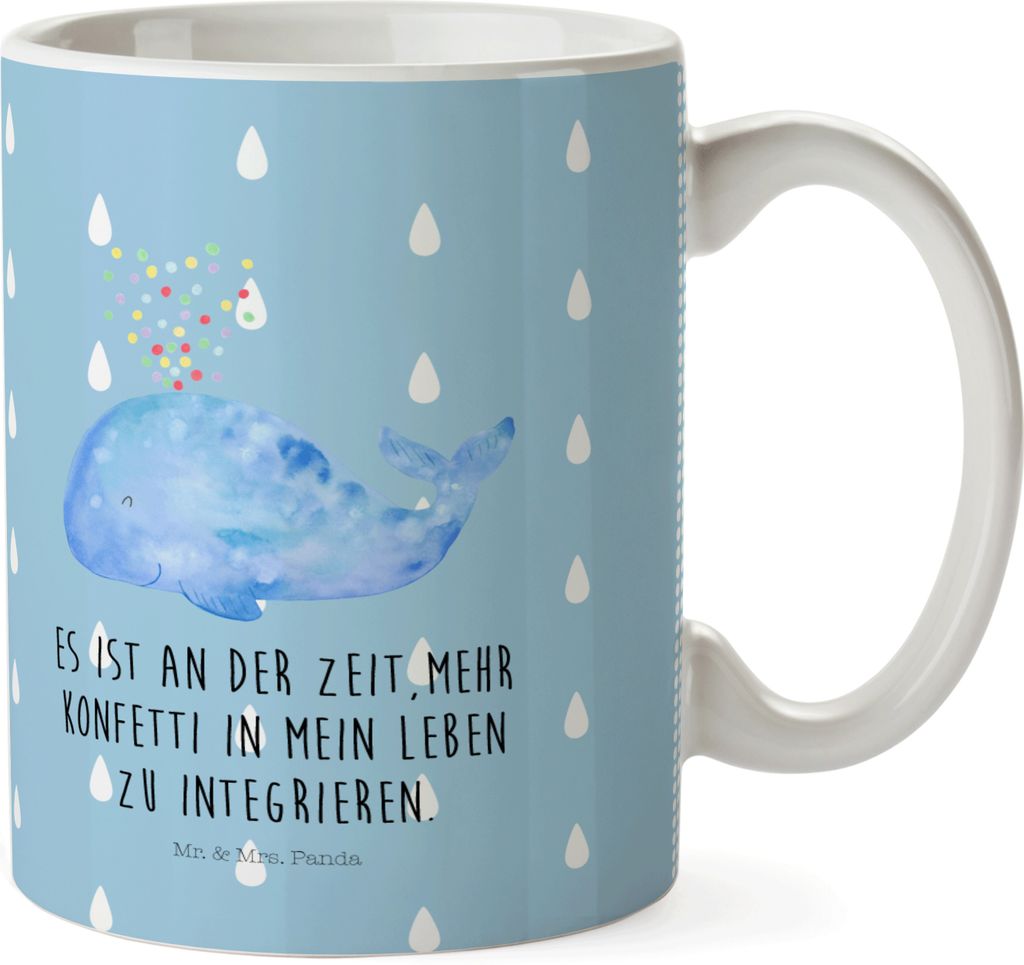 Mr. & Mrs. Panda Plastikbecher Wal Konfetti - Blau Pastell - Geschenk, Pott, Motivation, Urlaub, Mehrwegbecher, Kinderbecher, Kindergarten Tasse, D...