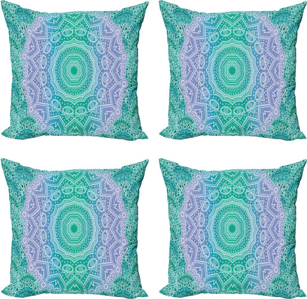 ABAKUHAUS Ethnisch Kissenbezug Set (4 Stück), Mandala Geometrische, Moderner Doppelseitiger Digitaldruck, 60 cm x 60 cm, Lila Grün