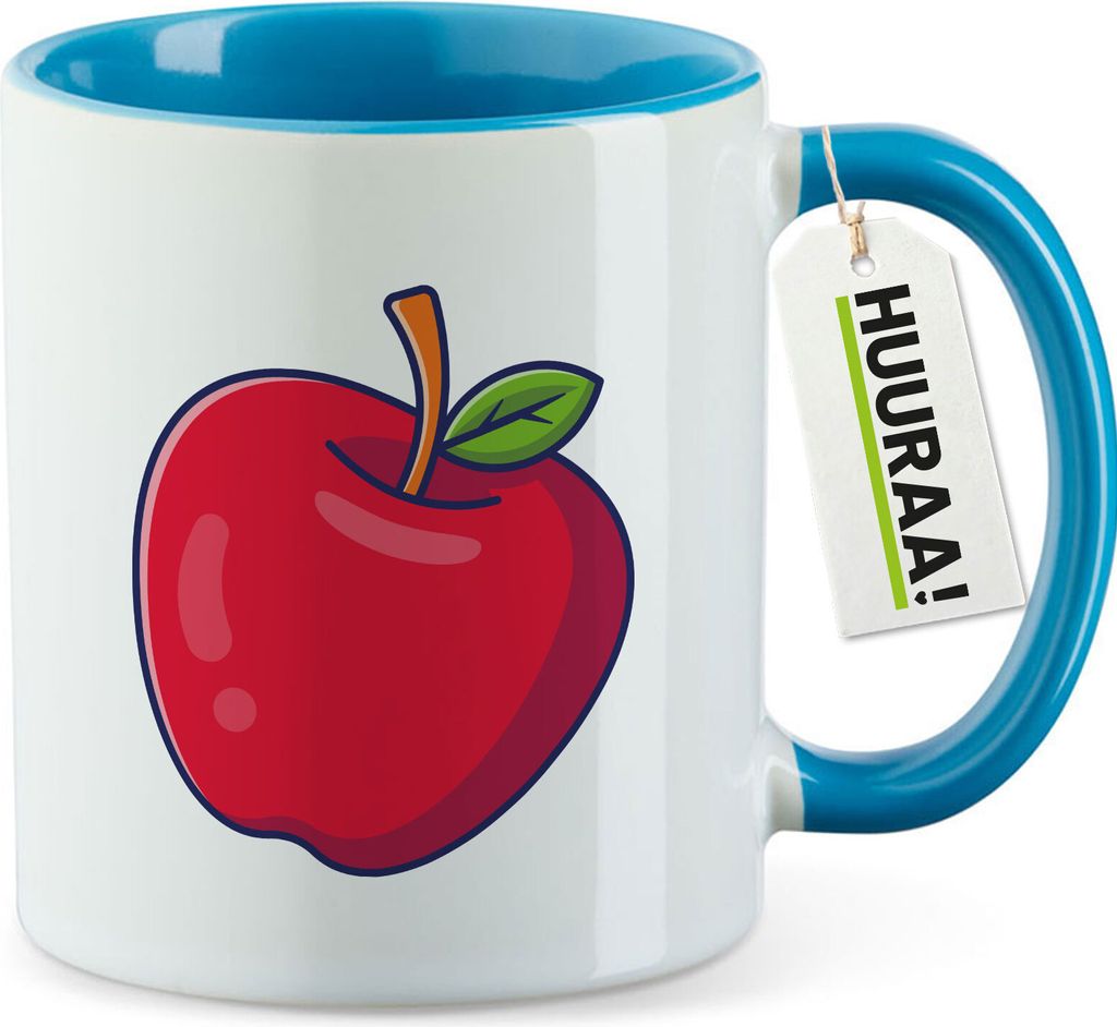 Huuraa Kaffeetasse Apfel Comic 330ml Blau Keramik Kaffeebecher Geschenkidee