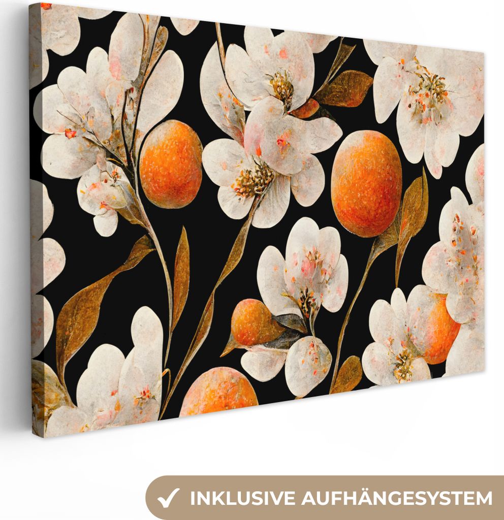 OneMillionCanvasses - Leinwandbilder - 140x90 cm, Blumen - Weiß - Orange - Natur, Wandbilder Kunstdruck Wanddekoration - Foto auf Leinwand - Gem...