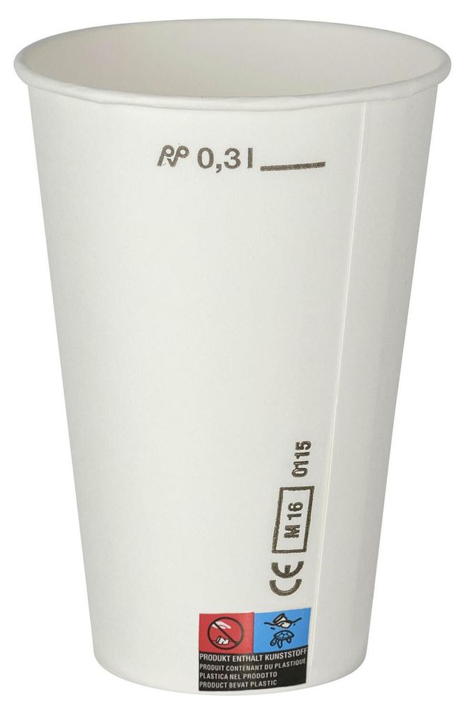 200x Kaltgetränkebecher Pappbecher weiß mit CE Eichstrich Produktbild 