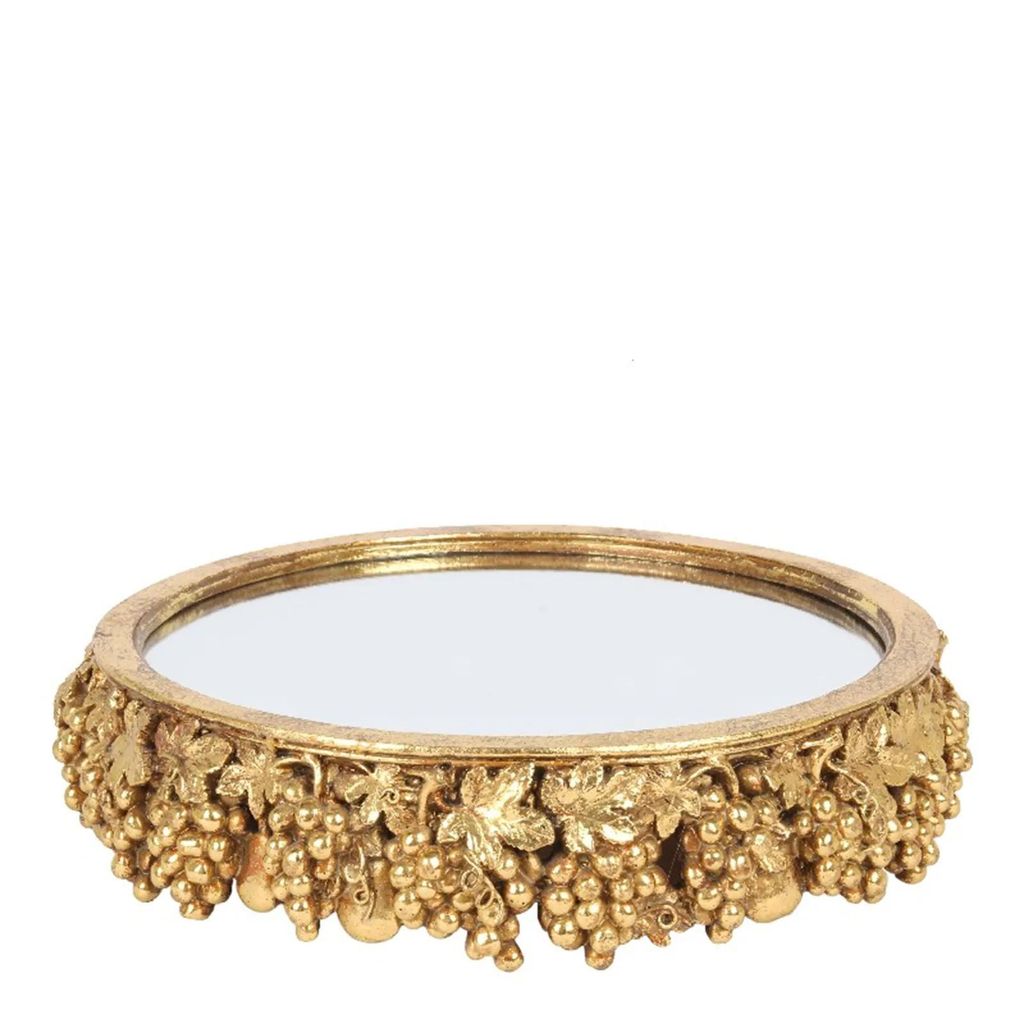 s Serviertablett „Gold Mirror“, 30 cm – Dekoratives, rundes Tablett aus Kunstharz mit Glasboden