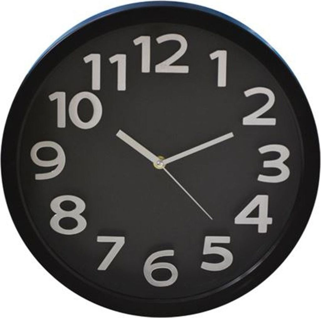 Wanduhr 33cm schwarz chrom Küchenuhr Bahnhofsuhr Wohnzimmeruhr Bürouhr Wanddeko