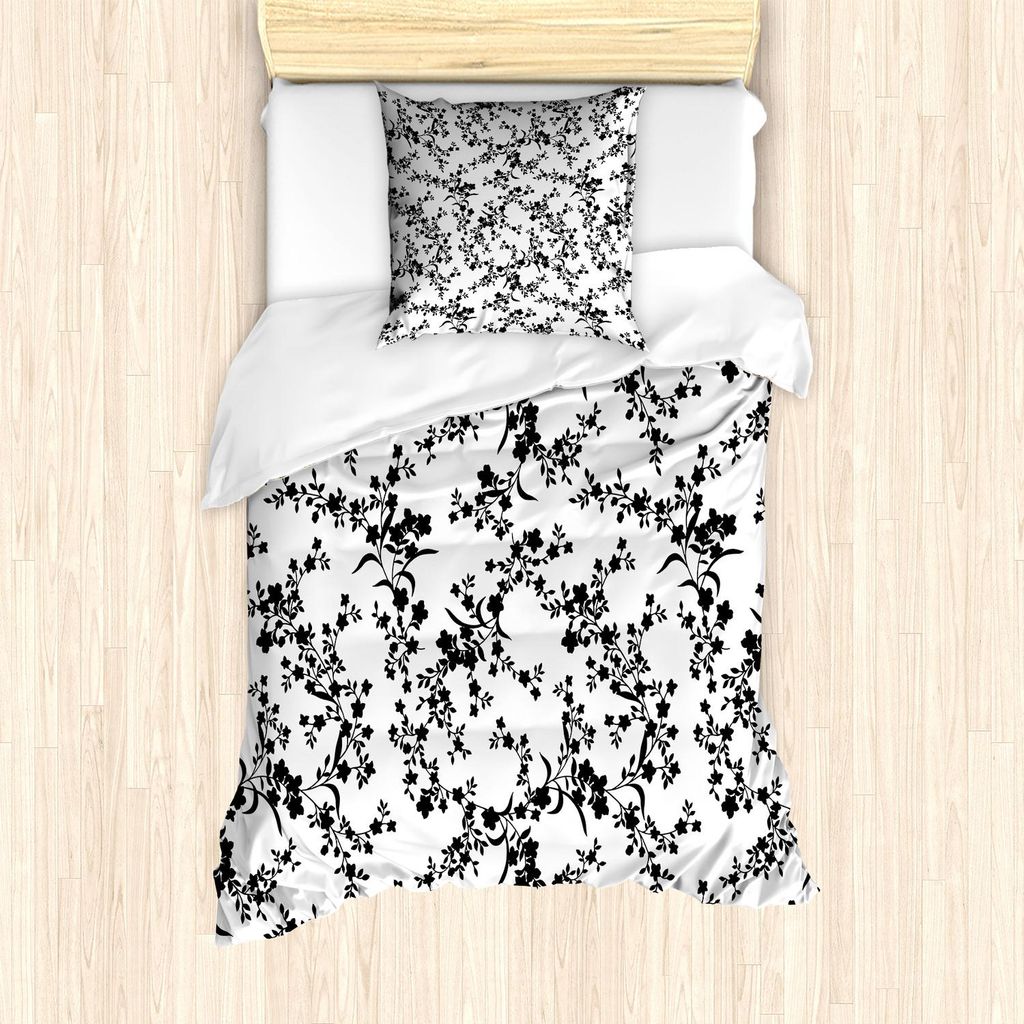 ABAKUHAUS Blumen Bettbezug Set, Viktorianische Art gebogene Blumen-barocke Blooms-Niederlassungen künstlerisches Vintages Motiv, 135 x 200 cm + 80...