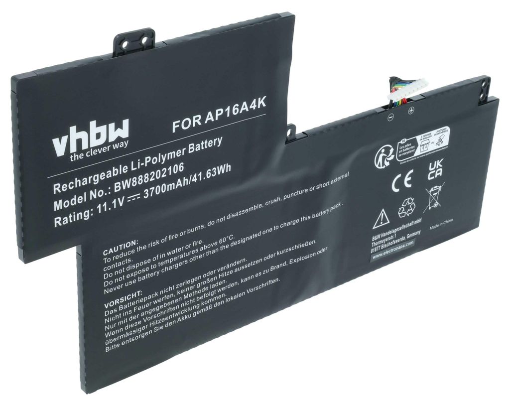 vhbw Akku kompatibel mit Acer Swift 1 SF113-31-C6WU, 1 SF113-31-C6BT, 1 SF113-31-C7G2, 1 SF113-31-C74M Notebook (3700 mAh, 11,25 V, Li-Polymer)