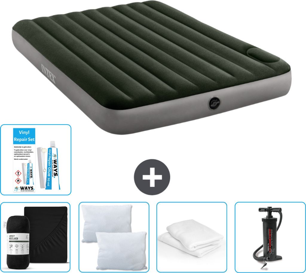 Intex Luftbett - 2 Personen - 152 x 203 x 25 cm - Grün - Spannbettuch - Küssen - Pumpe - Reperaturset en Kissenschutz