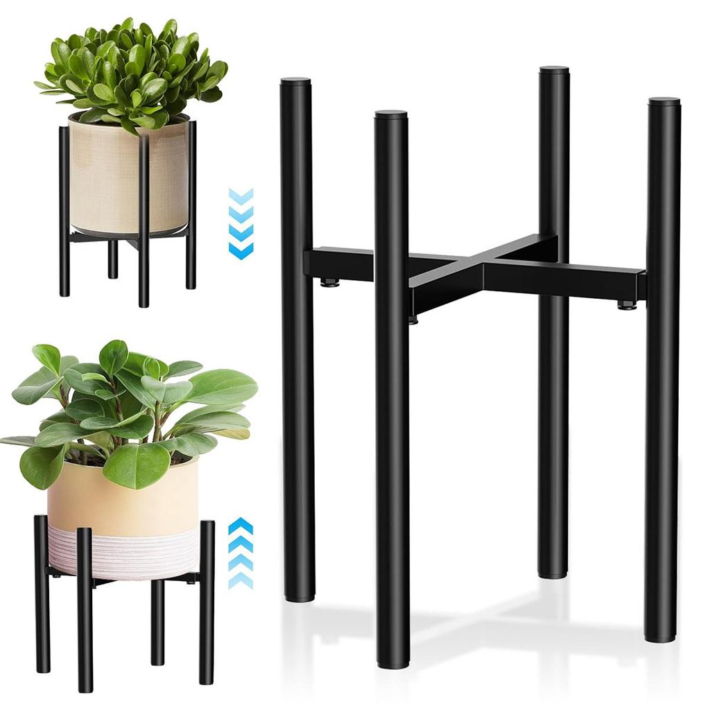 Höhenverstellbarer Blumentopf Ständer aus Metall schwarz mit rutschfesten Füßen für 20-30 cm Töpfe bis 5 kg Tragkraft
