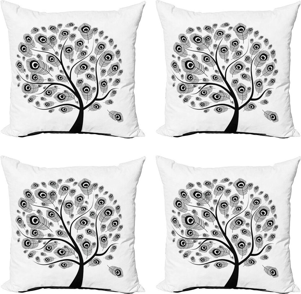 ABAKUHAUS Feder Kissenbezug Set (4 Stück), Peacock Motive, Moderner Doppelseitiger Digitaldruck, 60 cm x 60 cm, Schwarz und weiß