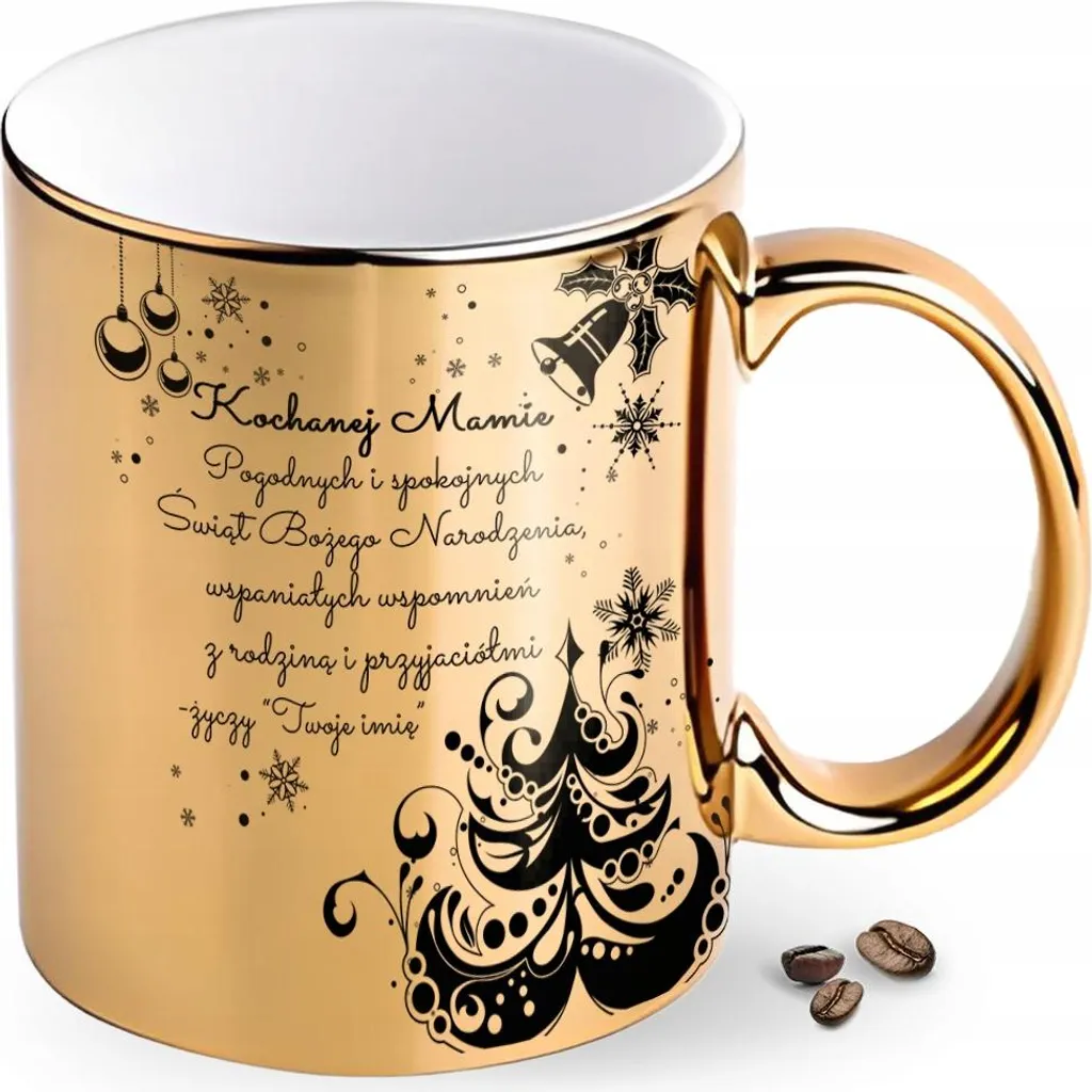 Tazza Di Natale Dorata Come Regalo Per La Mamma Con Il Suo Nome + Il Tuo Nome