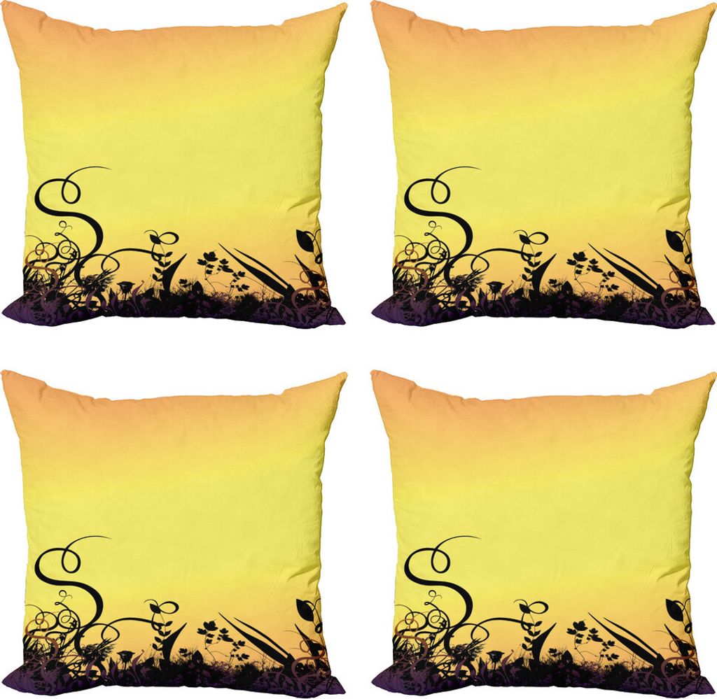 ABAKUHAUS Abstrakt Kissenbezug Set (4 Stück), Ombre Sunset Botanik, Moderner Doppelseitiger Digitaldruck, 60 cm x 60 cm, Mehrfarbig