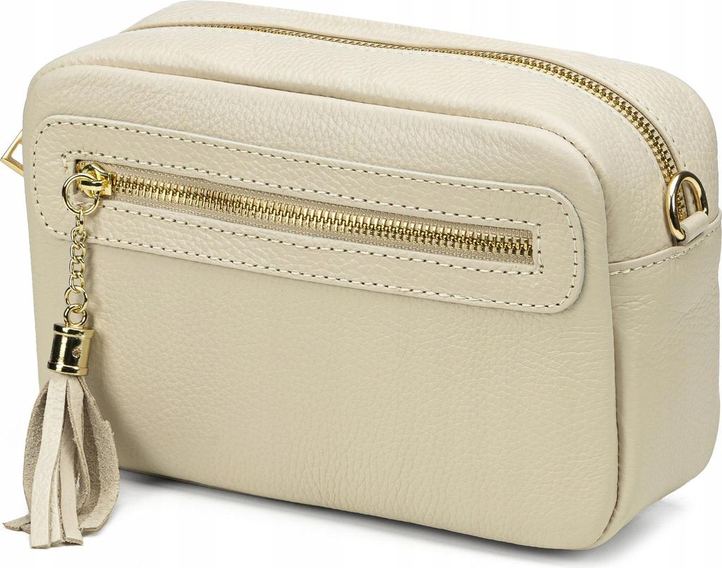 Vera Pelle Beige Messenger Bag Aus Leder Für Damen