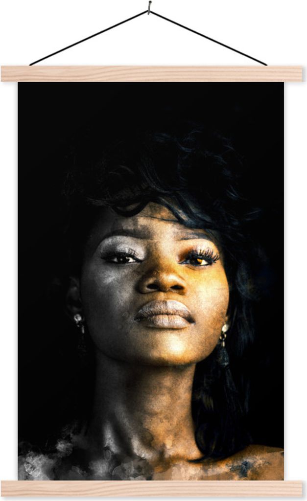MuchoWow Textilposter Frau - Lehm - Farben 60x90 cm mit holzfarbenen Rahmen - Textil